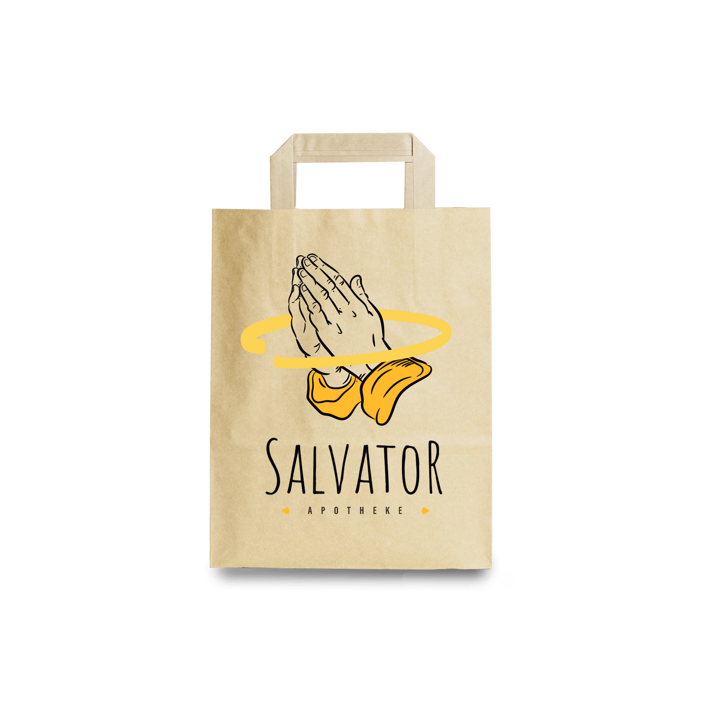 Papiertragetasche Individualdruck Größe S mit Apothekenlogo im umweltfreundlichen Design.