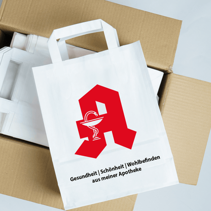 Apothekentasche im Karton. Wahlweise je nach Größe in 250,350 & 500 Stück pro Karton